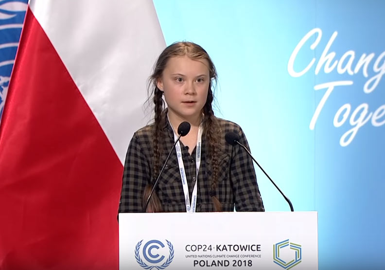 16歲瑞典少女格雷塔．桑伯格(Greta Thunberg) ，發起影響全球串聯的罷課行動。圖片擷取自Youtube