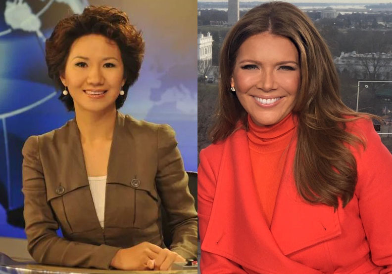 為了貿易戰，大陸央視旗下中國環球新聞網女主播劉欣（左）將應戰美國福斯女主播崔西．雷根（右）。圖片取自wiki, 文學城網站