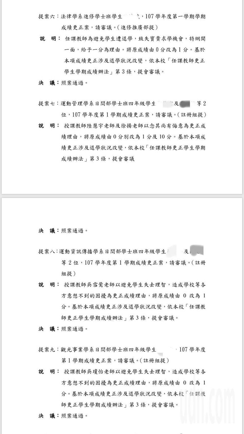 真理大學107學年度第3次教務會議紀錄。聯合新聞網提供