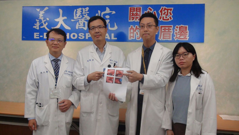 義大醫院頭頸部腫瘤外科與胸腔內科醫師聯手夾取出女子喉嚨深處的水蛭;取自聯合新聞網。