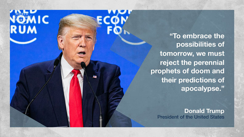 川普於達沃斯論壇上發表談話。