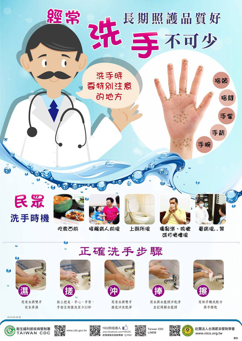 洗手正確步驟;取自衛服部粉絲專頁。