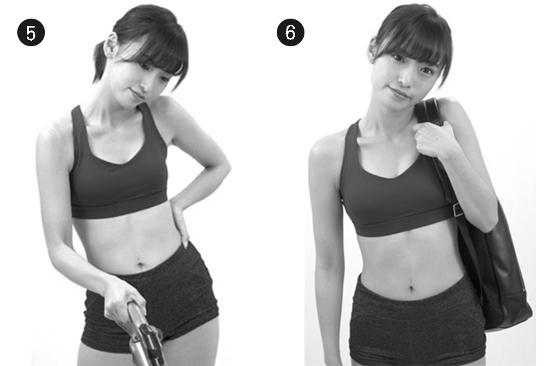 肩膀在使用吸塵器或是背肩背包時呈現傾斜。