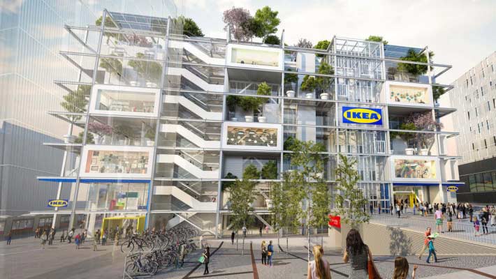 維也納市中心 7 層樓高的 IKEA 新分店將不提供任何停車位,並計劃於大樓 4 面大量種植綠色植物。來源:IKEA 官網