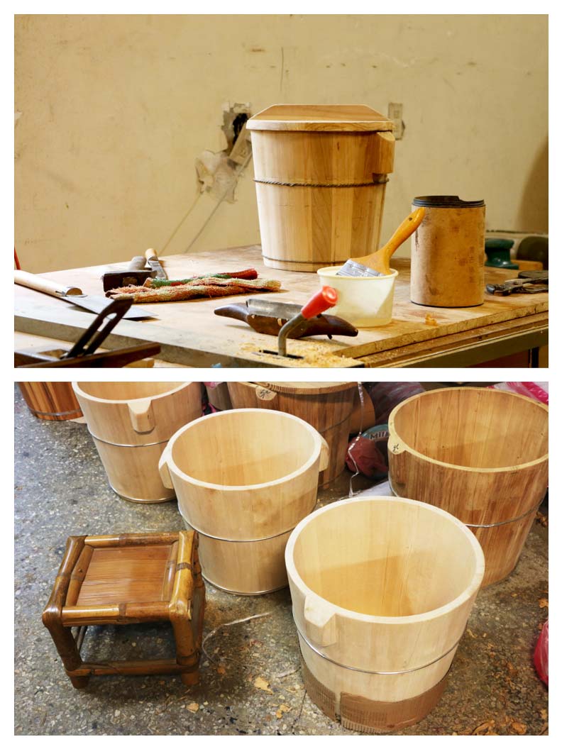 木桶好處多,泡澡、洗腳桶可保溫並促進血液循環;料理用木桶則能讓食物風味更好。攝影:洪采姍