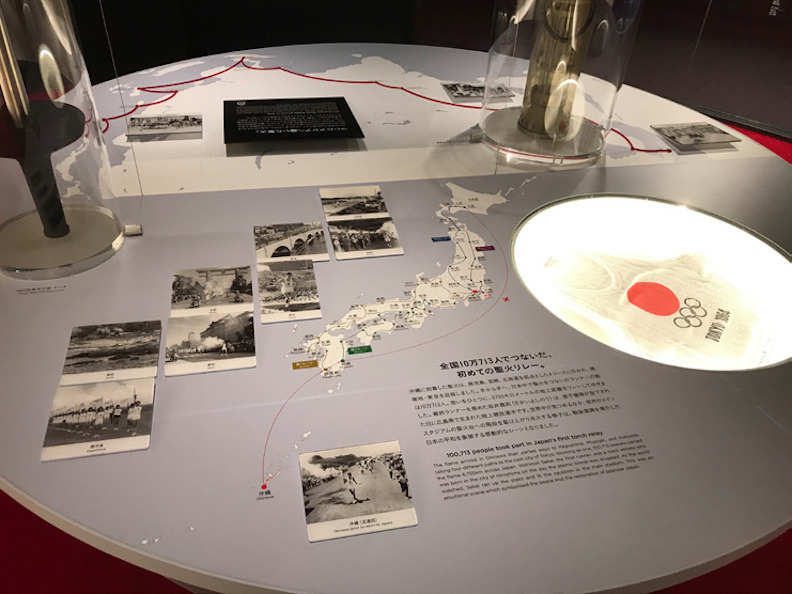 1964 年東京奧運聖火在日本境內的傳遞路線示意圖。(攝自日本奧林匹克博物館)