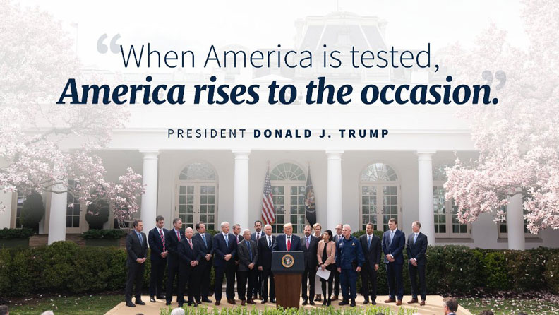 川普整合民間力量展現抗疫決心。取自@WhiteHouse twitter