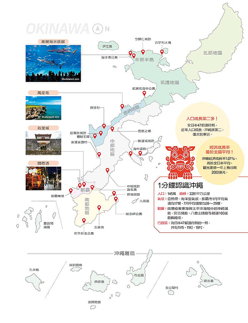 沖繩景點分佈圖。