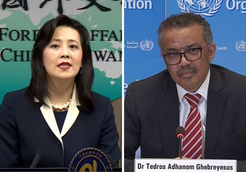 圖／WHO秘書長譚德塞（Tedros Adhanom Ghebreyesus）、中華民國外交部發言人歐江安。擷取自youtube