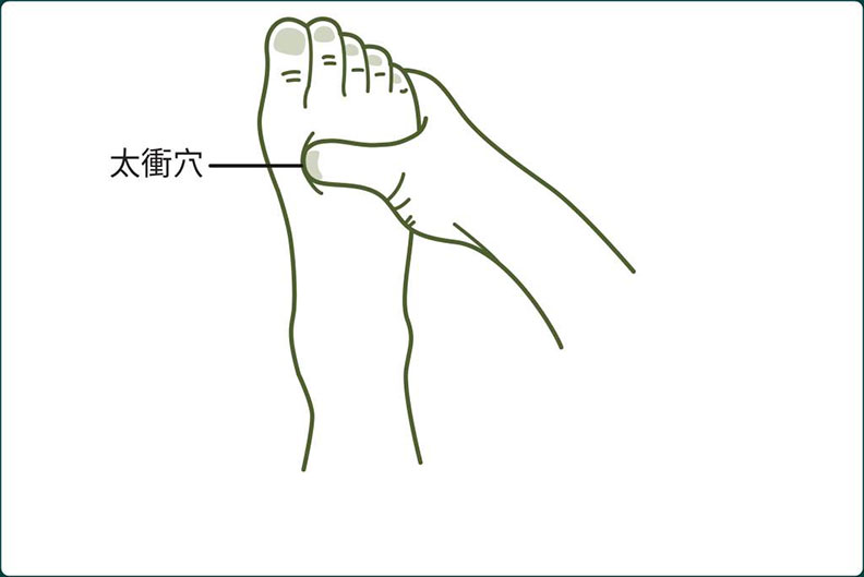 圖1、足背上的「太衝穴」是止怒點,有助於瀉肝火。