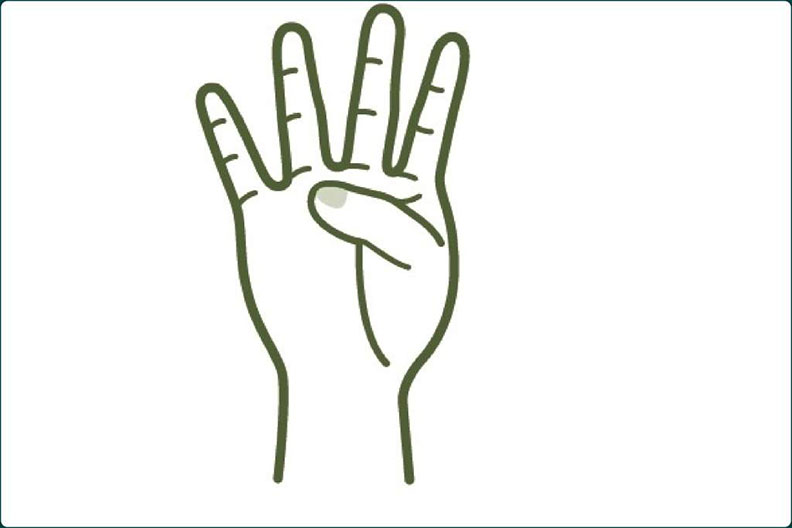 圖2、手掌上的「止火點」,在無名指下方。