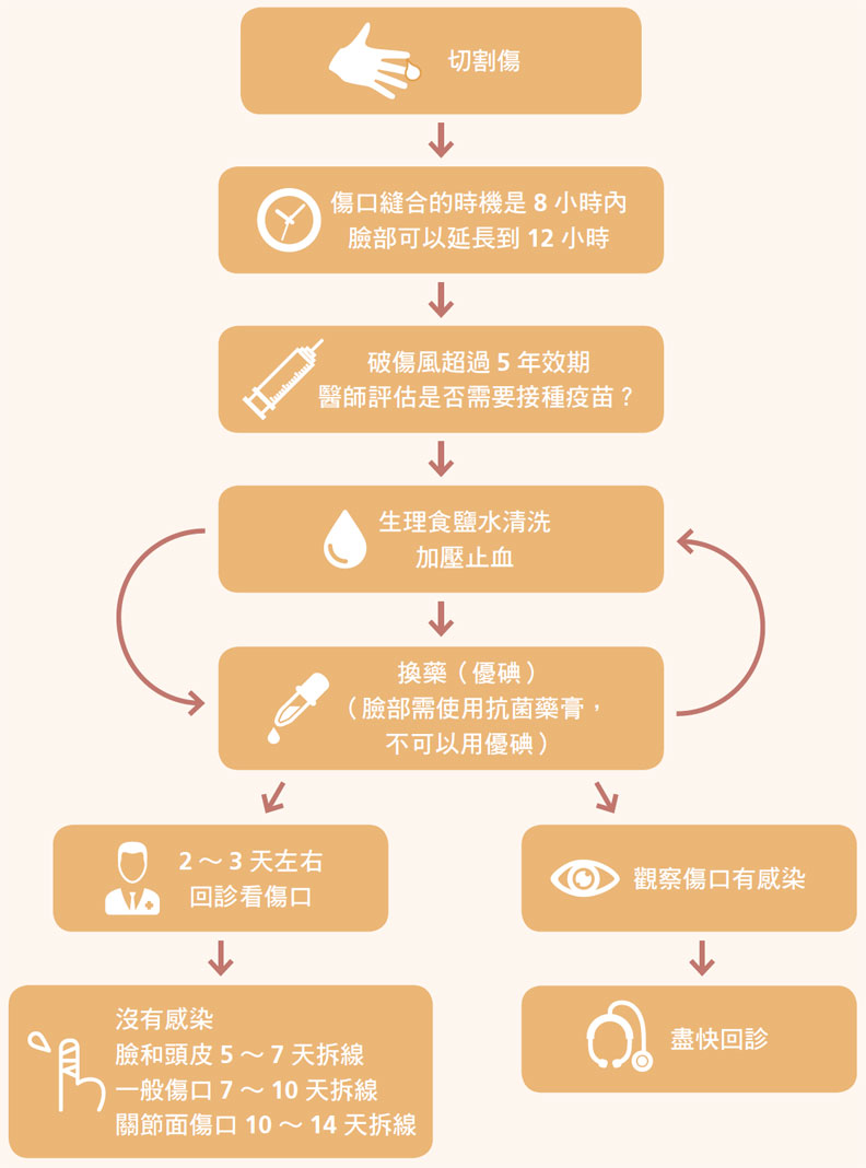 切割傷口的處理要點。