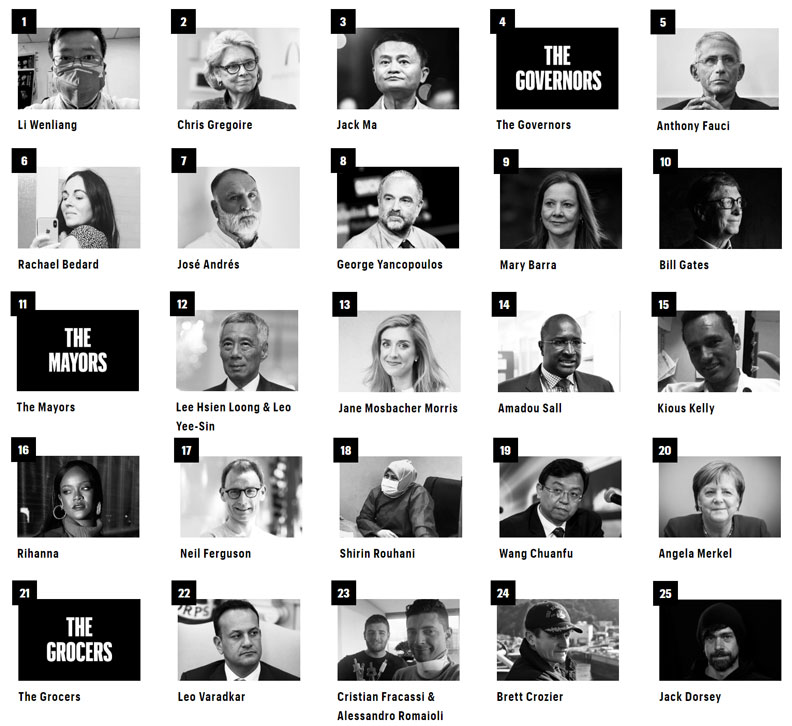 《財星》雜誌「全球25名抗疫領袖」。擷取自財星雜誌官網