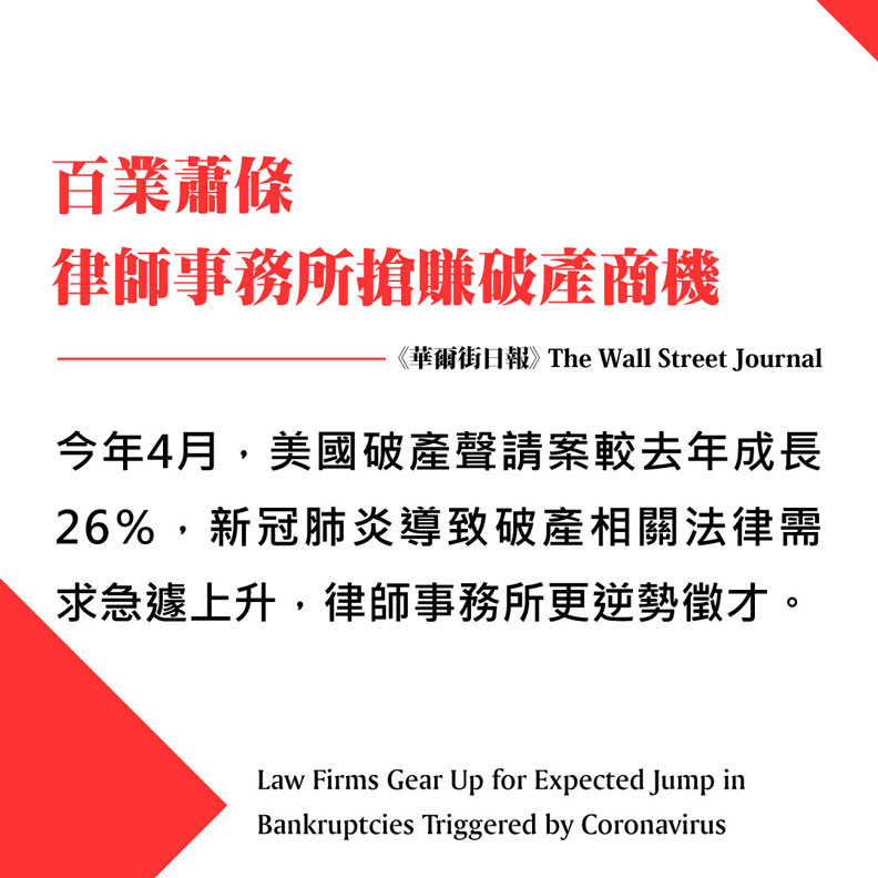 百業蕭條，律師事務所搶賺破產商機。