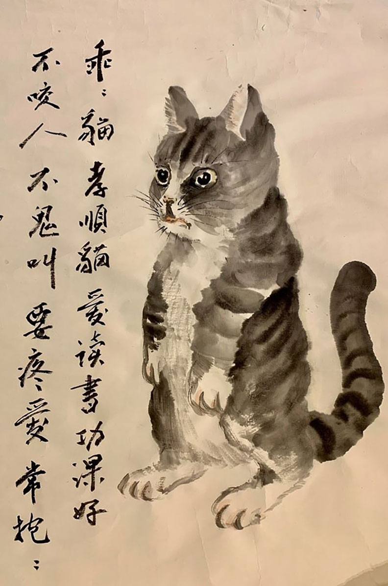 從孫子挨罵現場逃出後，劉墉隨筆畫下一幅《乖乖貓》，果然還是愛孫心切啊。