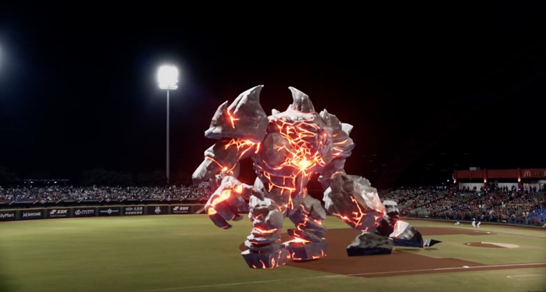 去年底世界棒球12強錦標賽(P12)推出的 AR 開場秀表演「岩魔」。(圖片提供:光禾感知)