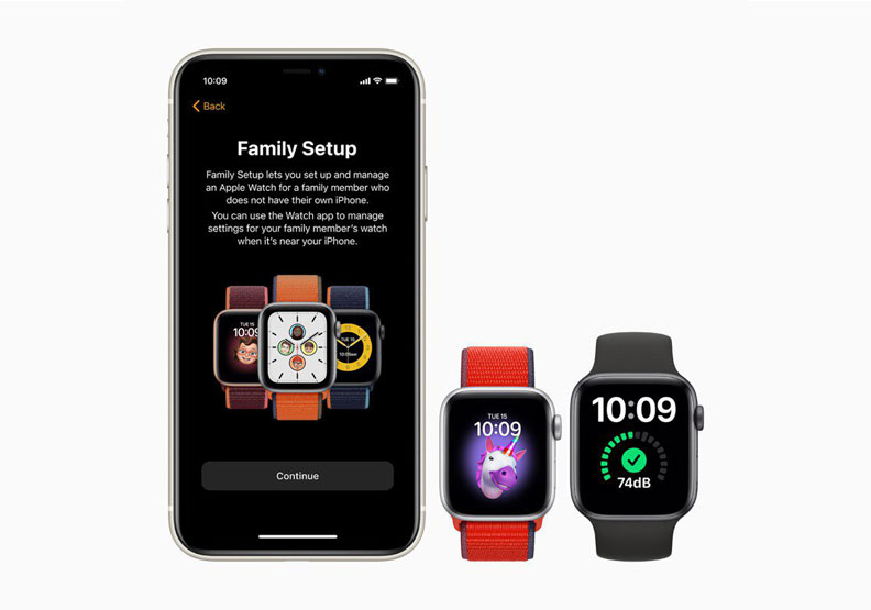 Apple Watch SE搭配watchOS 7新推出的「家人共享設定」,全家老小都能輕鬆用。蘋果提供