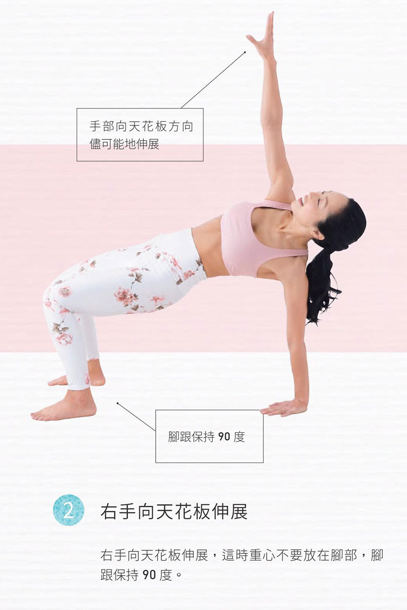 右手向天花板伸展。