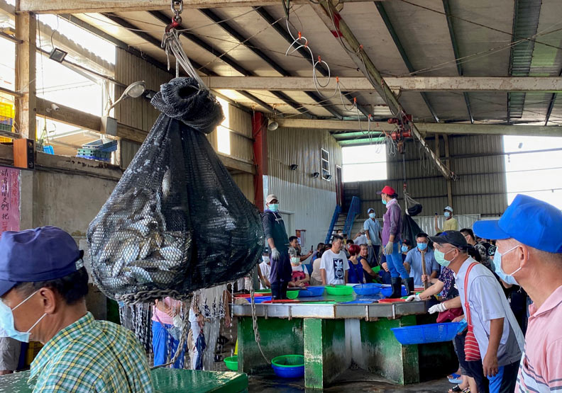 明發定置漁場的拍賣魚貨現場。