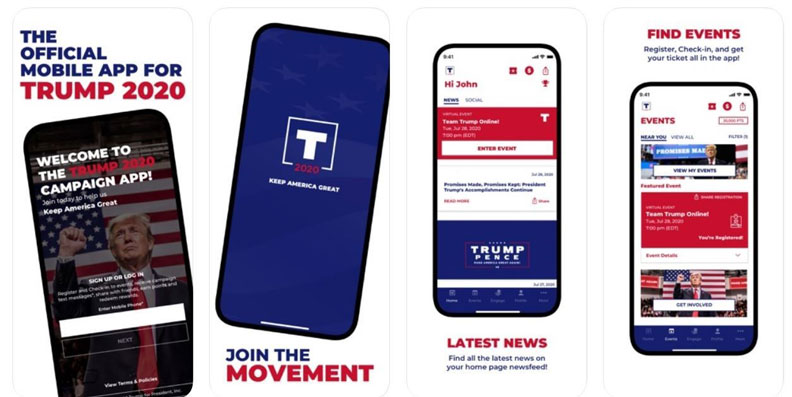 川普競選團隊推出的官方App「Trump 2020」。取自Apple App Store