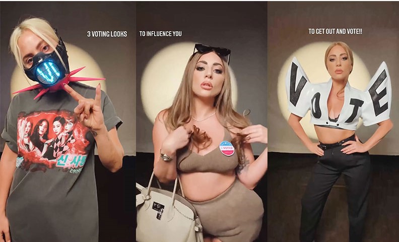Lady Gaga透過這三款造型呼籲大家出去投票。取自BeautiMode