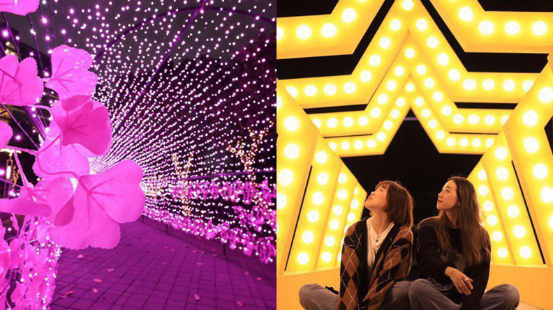 宏匯廣場今年耶誕跨年在中港大排沿線路樹、願景公園與凹灣碼頭三個地點,拉出一條繽紛燈廊。宏匯廣場提供