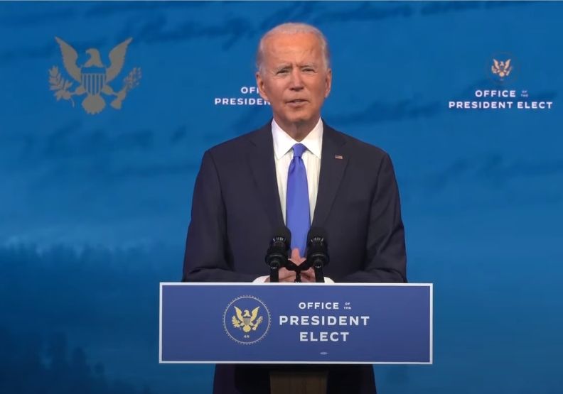 圖／拜登當晚發表最新演說。取自President-elect Biden Delivers Remarks on the Electoral College Vote Certification。 