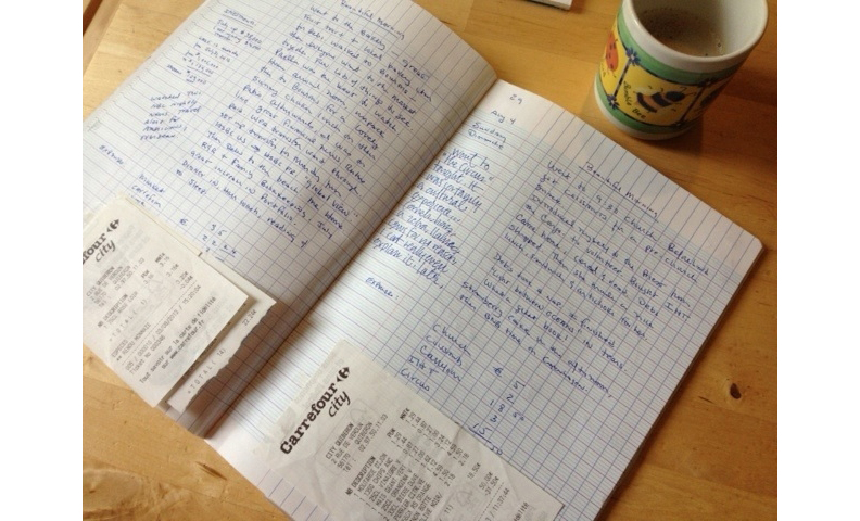 在筆記上記下當天的行程和花費,控管預算的同時也留下回憶點滴。