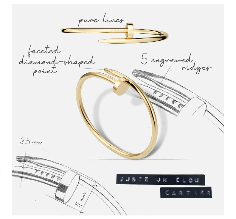 Juste un Clou手環是對平凡設計的昇華,卡地亞將一枚簡單的螺釘幻化為珠寶珍品。圖片來源:Cartier