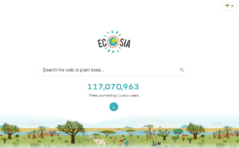 Ecosia的搜尋頁面。取自Ecosia網站