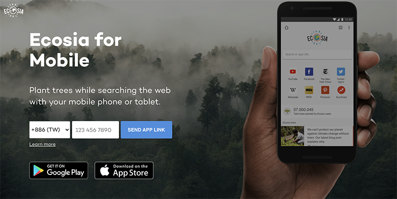 Ecosia的行動裝置App。取自Ecosia網站