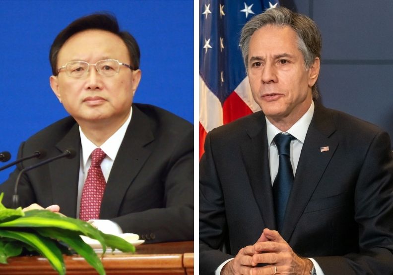 圖／中共中央外事工作委員會辦公室主任楊潔篪、美國務卿布林肯。陳之俊攝、Flickr by U.S. Department of State