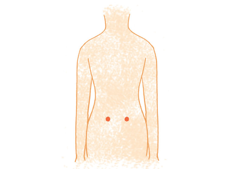 腎俞穴,位於肚臍後方位置的腰椎左右二指寬處。幸福文化出版提供