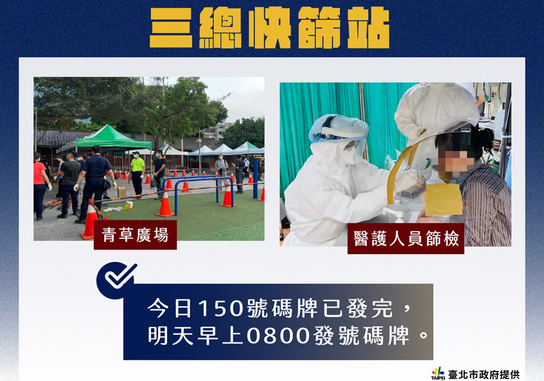 北市設立第五處青草廣場快篩制按,台北市政府提供。