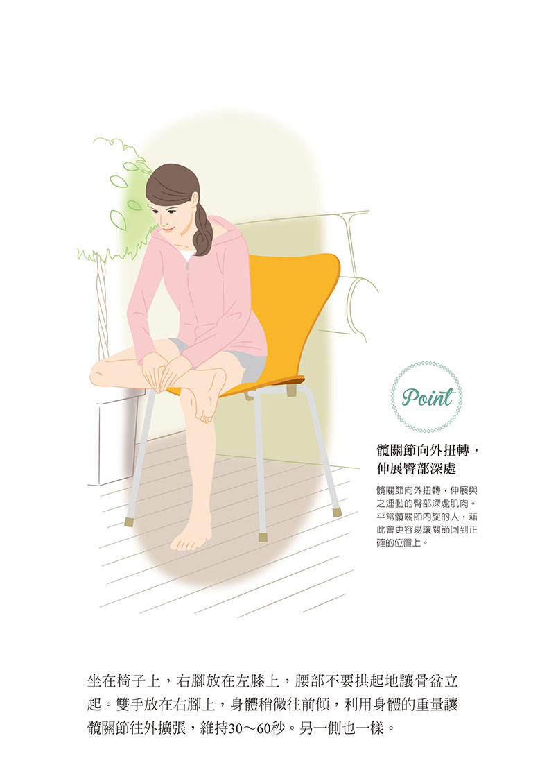 就坐的同時拉伸臀部,矯正髖關節。如何出版提供