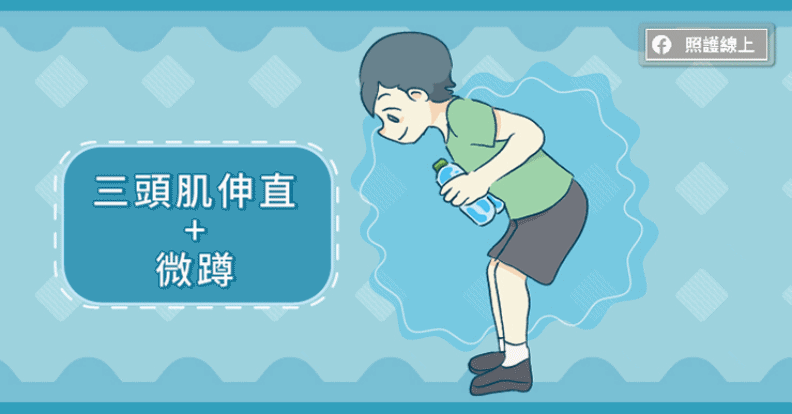 肱三頭肌伸直+微蹲。取自照護線上