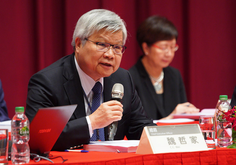 圖／台積電總裁魏哲家發言談行情，駁斥同業超車傳言。賴永祥攝