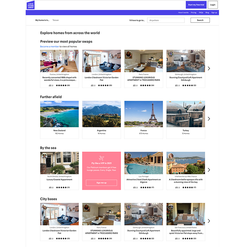 Love Home Swap網站。截圖自官網。