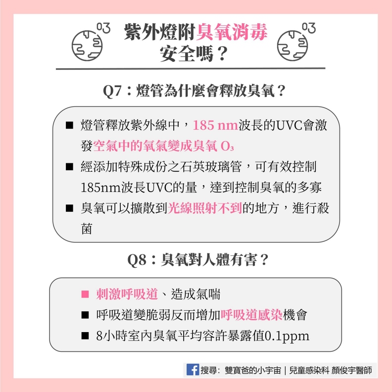 紫外燈附臭氧消毒安全嗎?雙寶爸的小宇宙|兒童感染科顏俊宇醫師提供