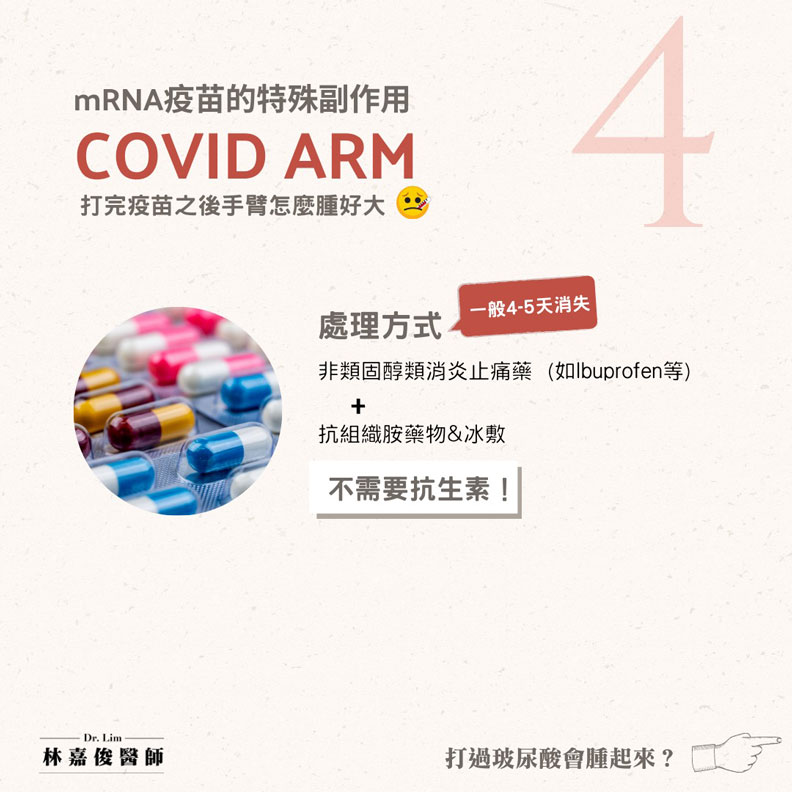 如何處理莫德納手臂(COVID Arm)。林嘉俊醫師提供