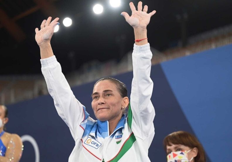 圖／現年46歲，烏茲別克籍的女子體操選手丘索維金娜，已參加八屆奧運。取自twitter @gymnastics。 