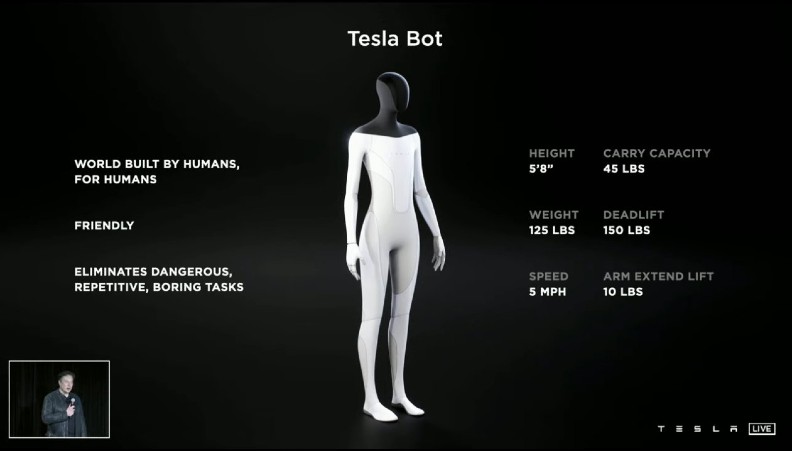 特斯拉機器人（Tesla Bot）。擷取自Tesla YouTube