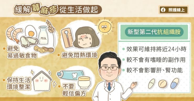 緩解蕁麻疹從生活做起。取自照護線上