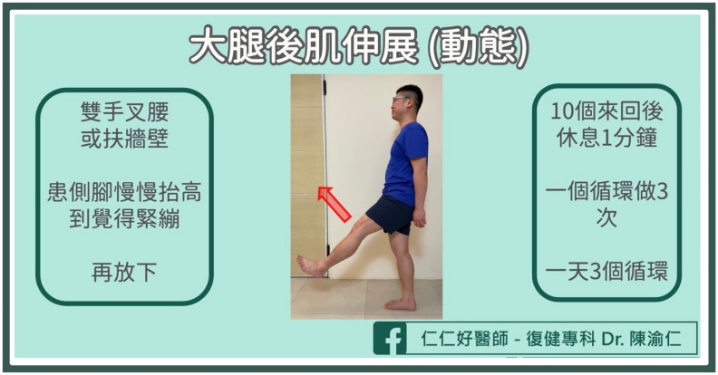 大腿後肌伸展(動態)。陳渝仁醫師提供