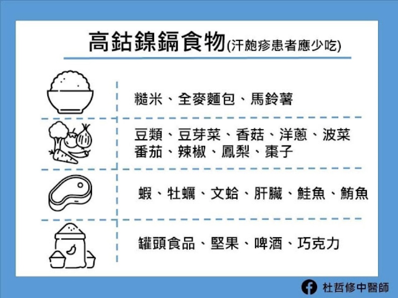 汗皰疹患者應少吃「高鈷鎳鎘食物」。馬光醫療網授權提供