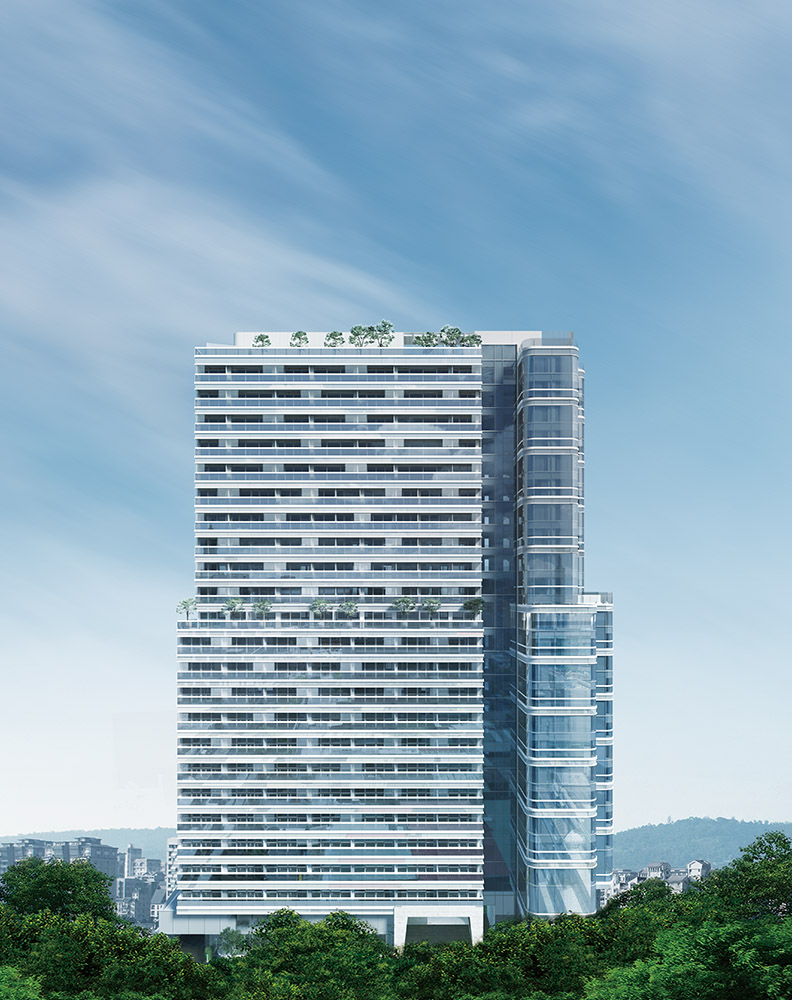 鐫萃是一棟飯店、一棟住宅，在義大利國寶級建築大師團隊操刀下，將兩棟建築的靈魂相互統合，展現出高雅、出眾。