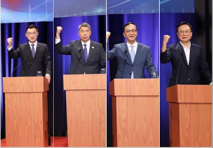 國民黨主席選舉今(25)日投票,左起為尋求連任的黨主席江啟臣、孫文學校總校長張亞中、前主席朱立倫、前彰化縣長卓伯源,4人角逐國民黨主席。圖片:國民黨提供