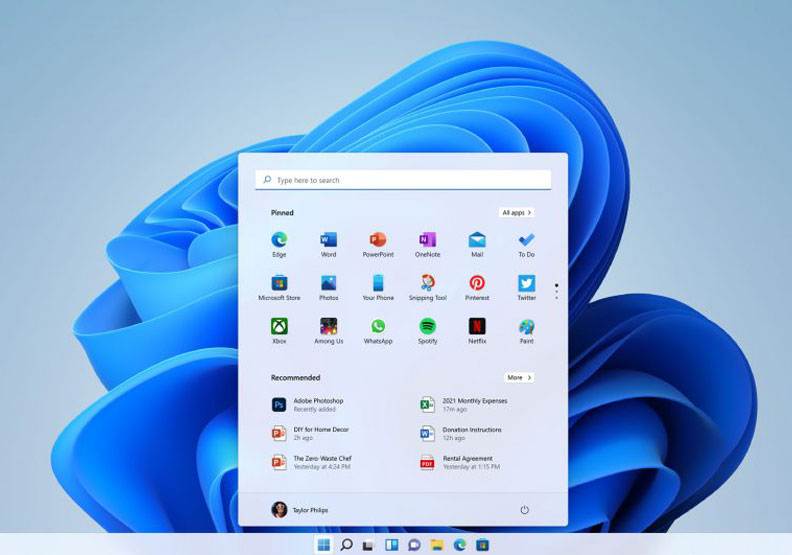Win 11開始畫面。取自微軟官網