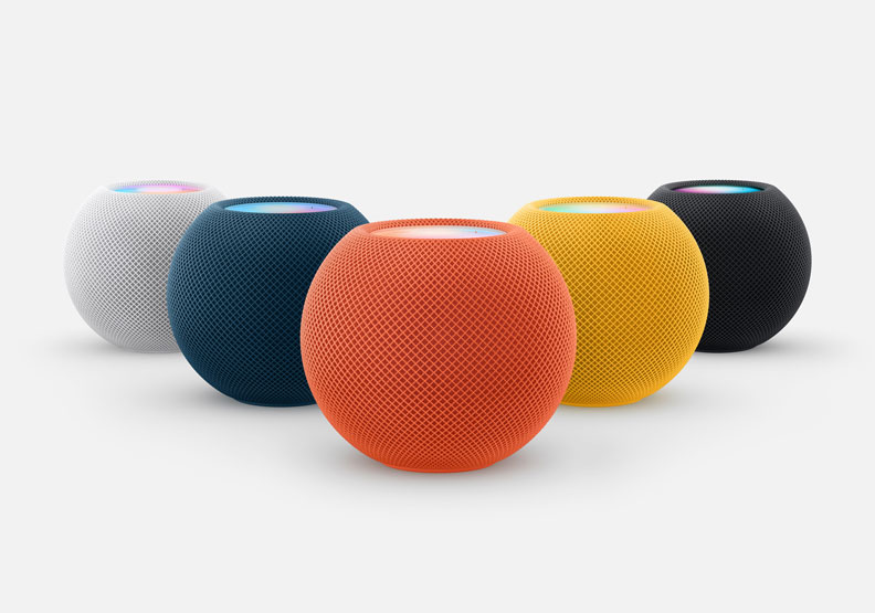 HomePod mini推出三種新色:藍色、黃色、橙色。Apple提供