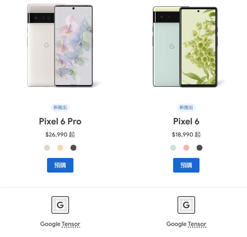Google今推出Pixel 6與Pixel 6 Pro手機。取自Google store